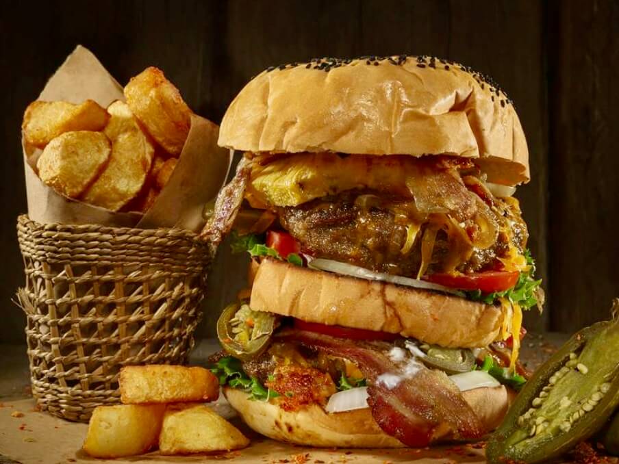 Huge Mouth Watering Burger With Fries