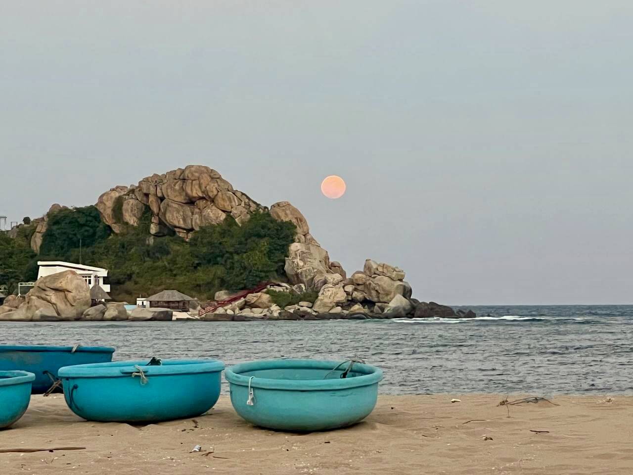 Coracle Round Boats In Front Of Hang Rai Beach